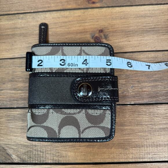 Coach Signature Stripe Khaki Canvas Brown Slim Medium Wallet Zip Coin - Picture 7 of 8